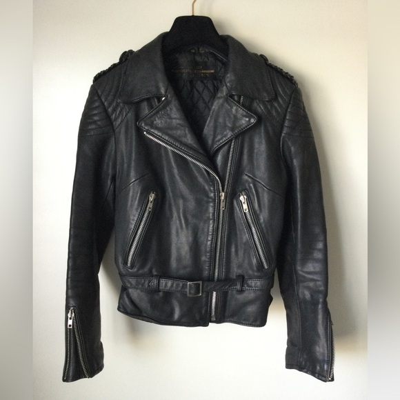 Harley-Davidson Jackets & Blazers - VTG Harley Davidson Leather Moto Jacket Black Motorcycle Cinch Back Women 34